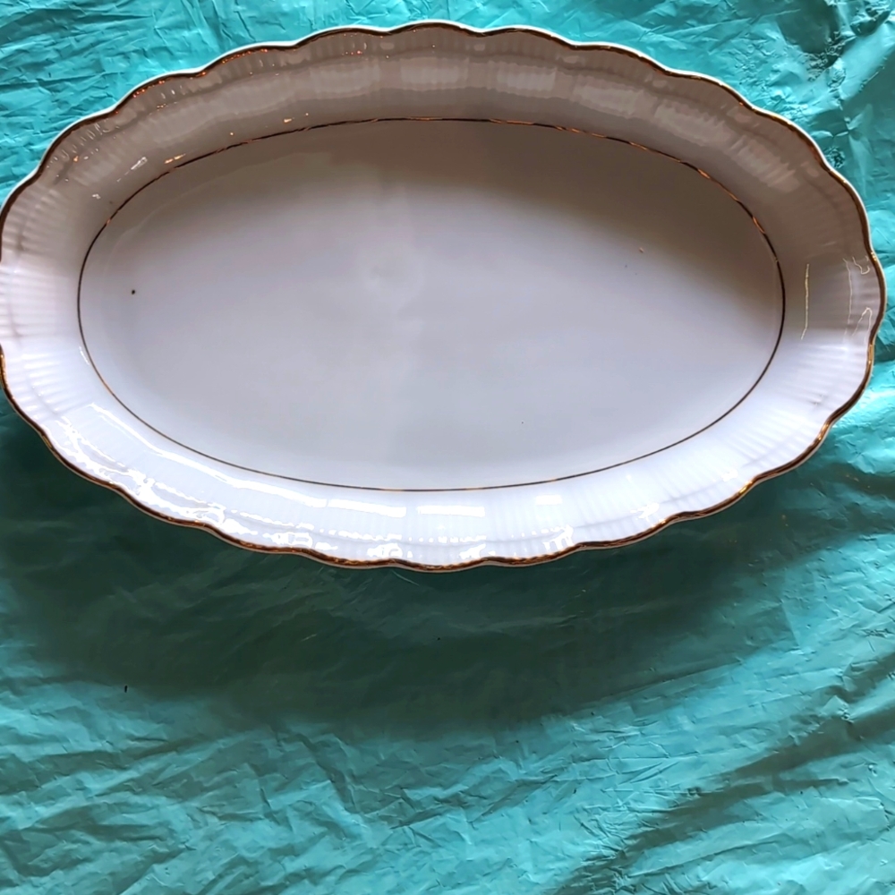 Vintage Walbrzych Empire Gold Trim Oval Platter